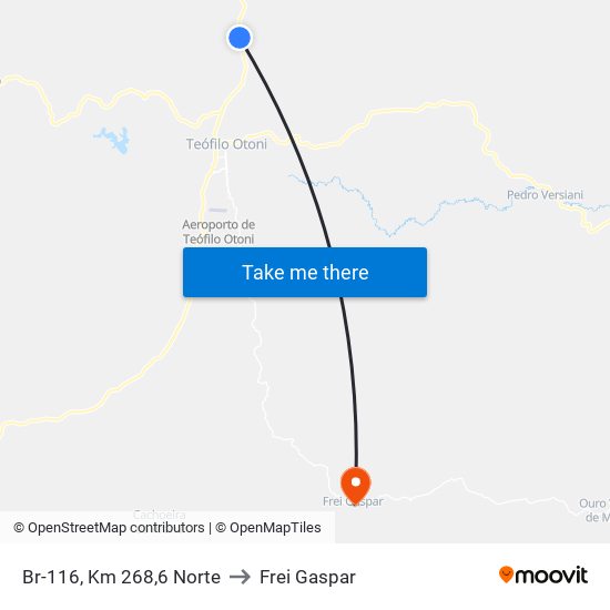 Br-116, Km 268,6 Norte to Frei Gaspar map
