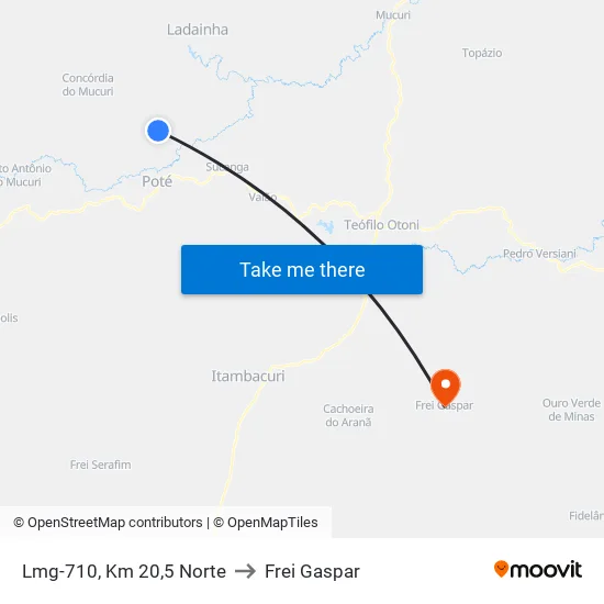 Lmg-710, Km 20,5 Norte to Frei Gaspar map