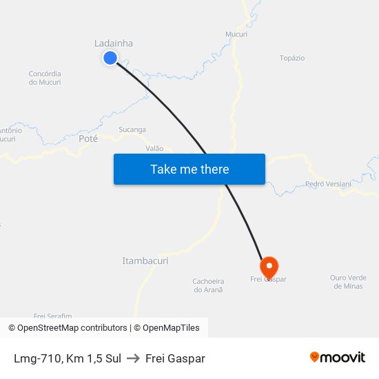 Lmg-710, Km 1,5 Sul to Frei Gaspar map