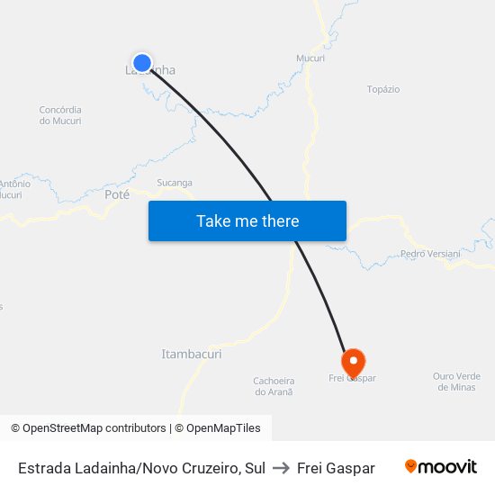 Estrada Ladainha/Novo Cruzeiro, Sul to Frei Gaspar map