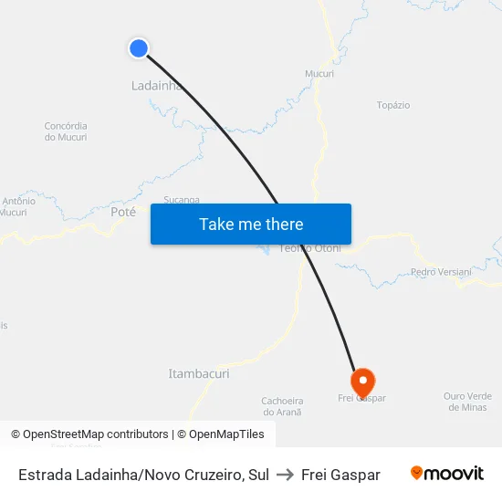 Estrada Ladainha/Novo Cruzeiro, Sul to Frei Gaspar map