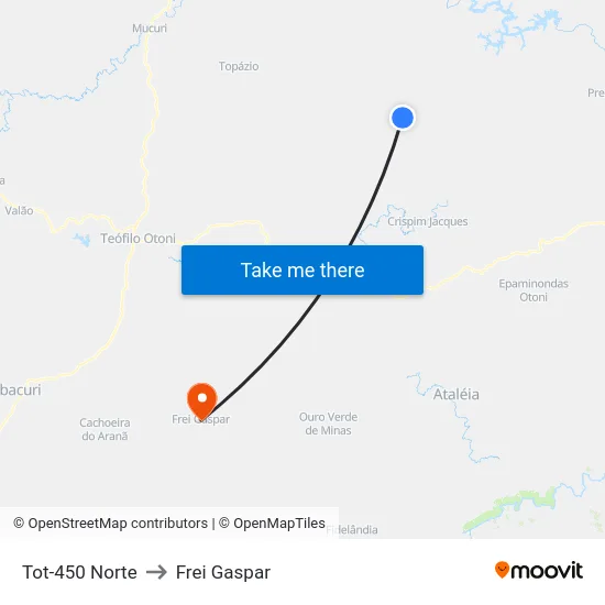 Tot-450 Norte to Frei Gaspar map