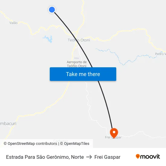 Estrada Para São Gerônimo, Norte to Frei Gaspar map