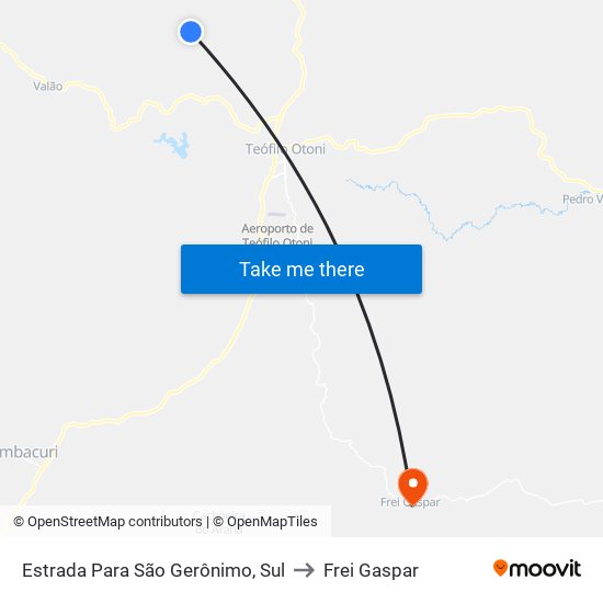 Estrada Para São Gerônimo, Sul to Frei Gaspar map