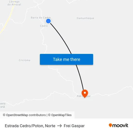 Estrada Cedro/Poton, Norte to Frei Gaspar map