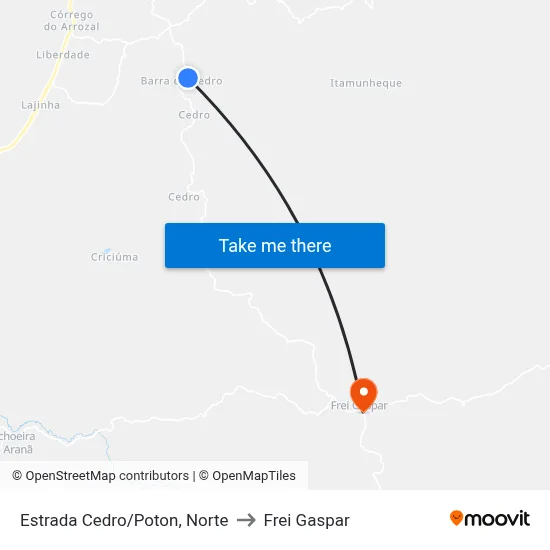 Estrada Cedro/Poton, Norte to Frei Gaspar map