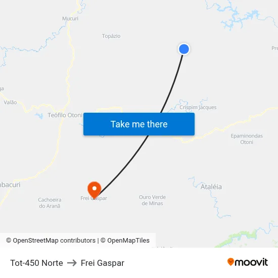 Tot-450 Norte to Frei Gaspar map