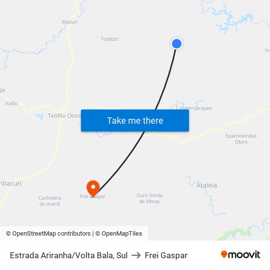 Estrada Ariranha/Volta Bala, Sul to Frei Gaspar map