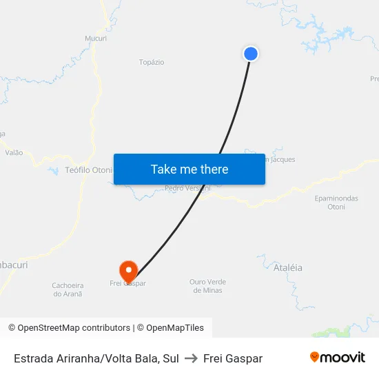 Estrada Ariranha/Volta Bala, Sul to Frei Gaspar map