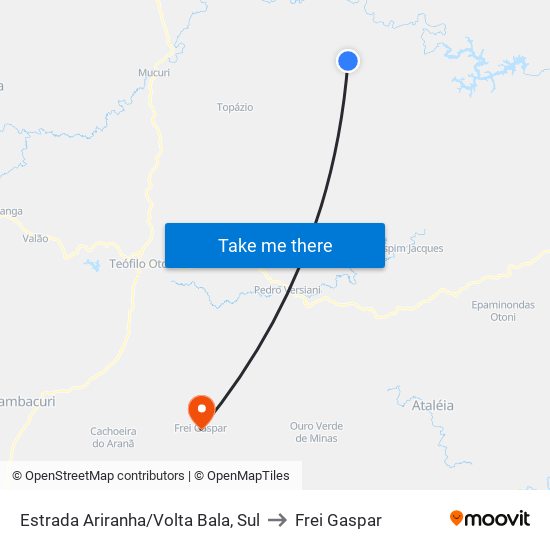 Estrada Ariranha/Volta Bala, Sul to Frei Gaspar map