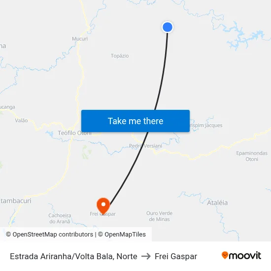 Estrada Ariranha/Volta Bala, Norte to Frei Gaspar map