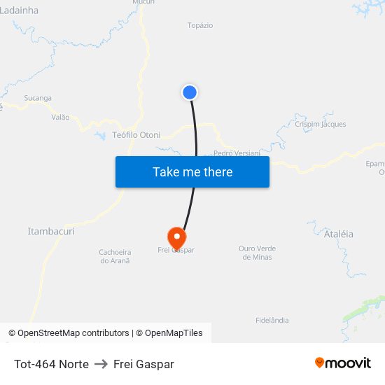 Tot-464 Norte to Frei Gaspar map