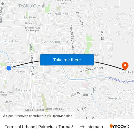Terminal Urbano | Palmeiras, Turma 38, Frei Dimas to Internato Rural map