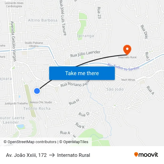 Av. João Xxiii, 172 to Internato Rural map