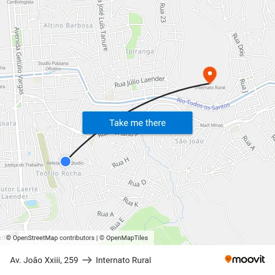 Av. João Xxiii, 259 to Internato Rural map