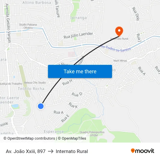 Av. João Xxiii, 897 to Internato Rural map