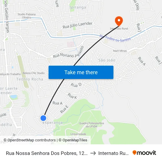 Rua Nossa Senhora Dos Pobres, 1280 to Internato Rural map