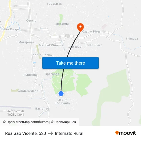 Rua São Vicente, 520 to Internato Rural map