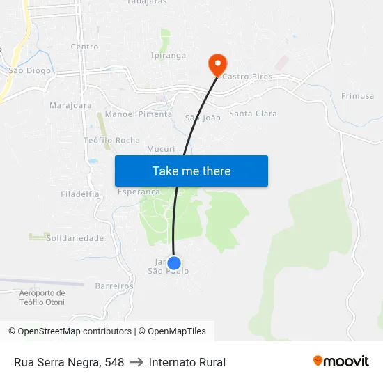 Rua Serra Negra, 548 to Internato Rural map