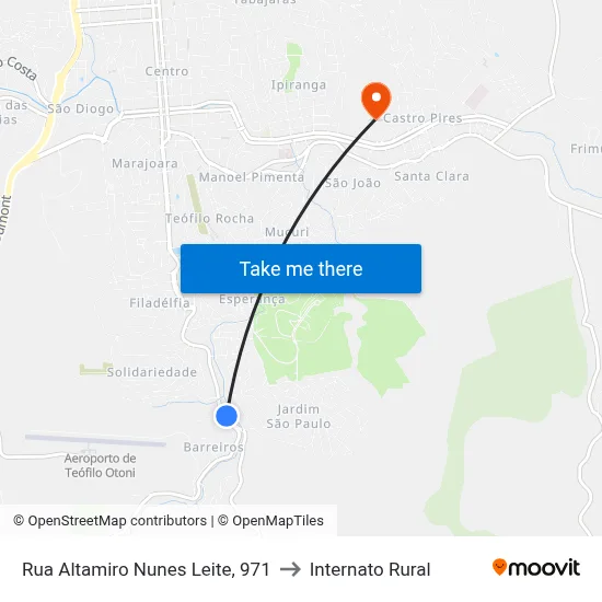 Rua Altamiro Nunes Leite, 971 to Internato Rural map