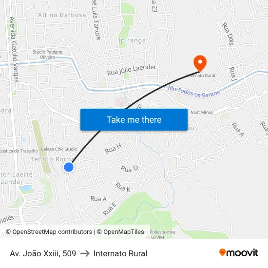 Av. João Xxiii, 509 to Internato Rural map