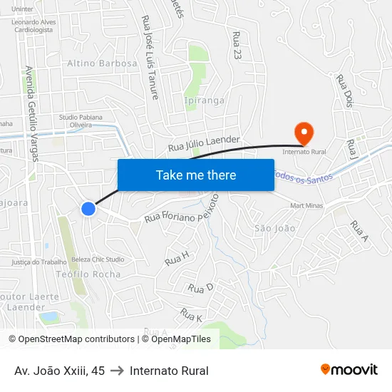 Av. João Xxiii, 45 to Internato Rural map