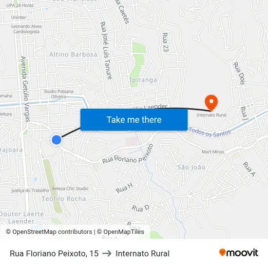 Rua Floriano Peixoto, 15 to Internato Rural map