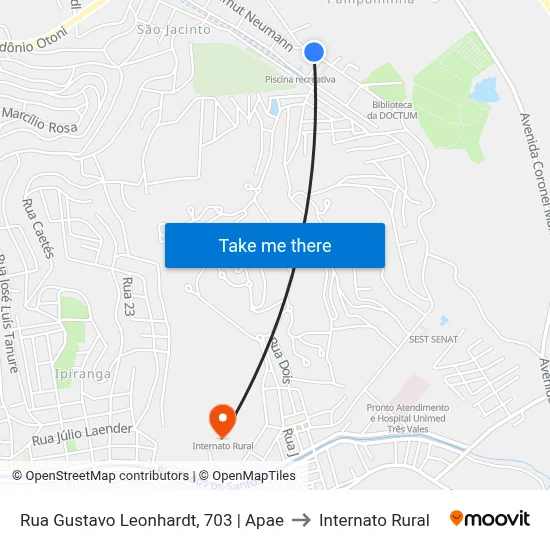 Rua Gustavo Leonhardt, 703 | Apae to Internato Rural map