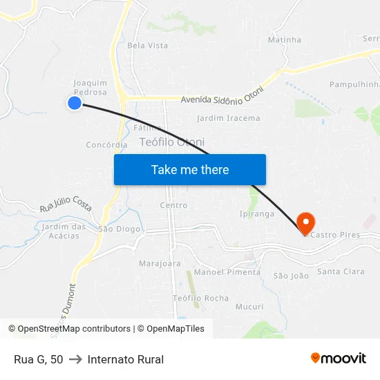 Rua G, 50 to Internato Rural map