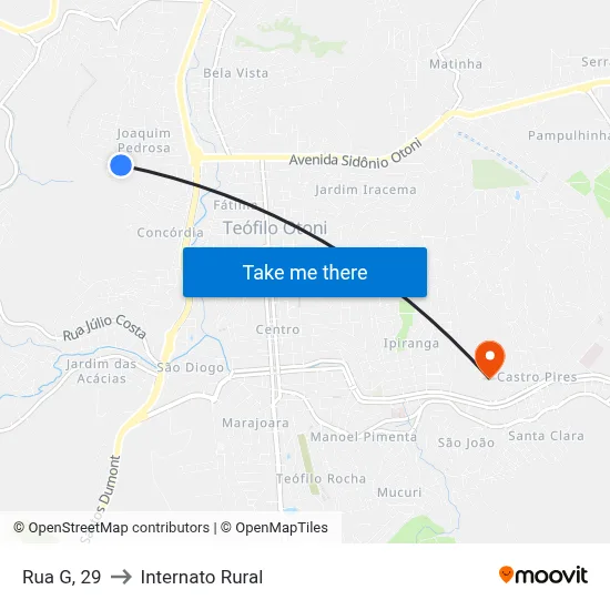 Rua G, 29 to Internato Rural map