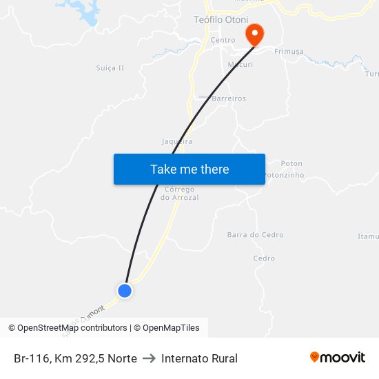 Br-116, Km 292,5 Norte to Internato Rural map