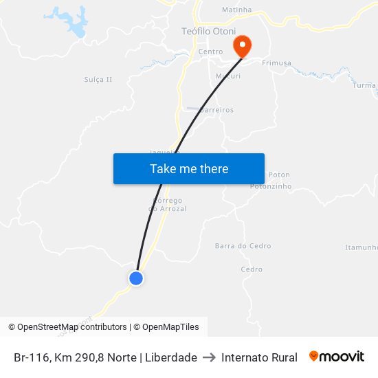 Br-116, Km 290,8 Norte | Liberdade to Internato Rural map