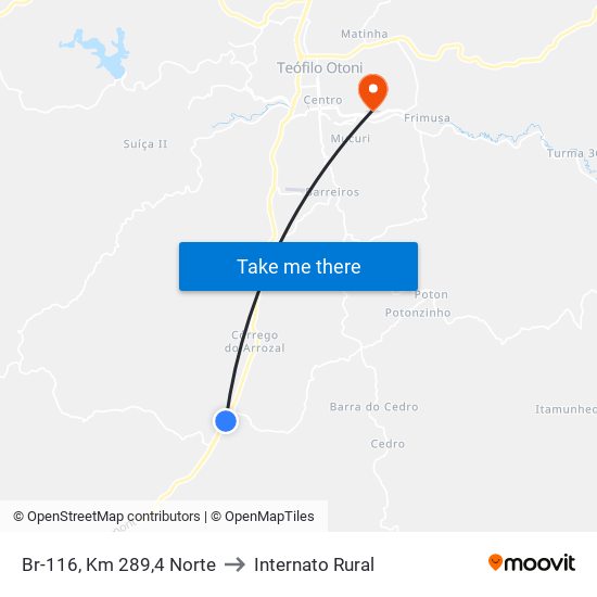 Br-116, Km 289,4 Norte to Internato Rural map