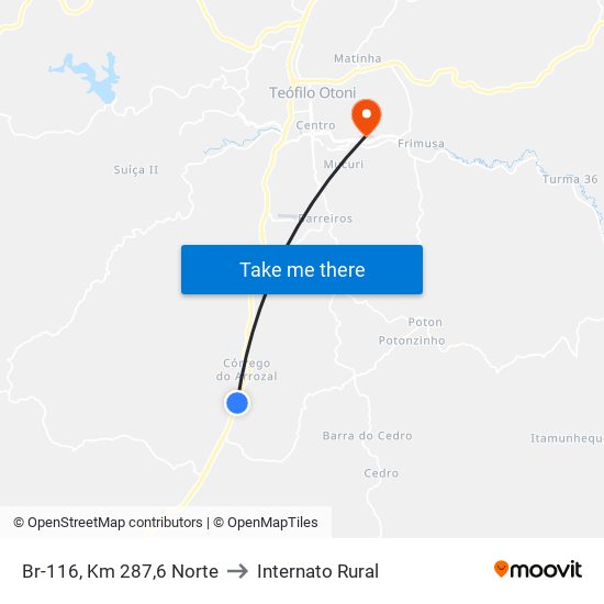 Br-116, Km 287,6 Norte to Internato Rural map