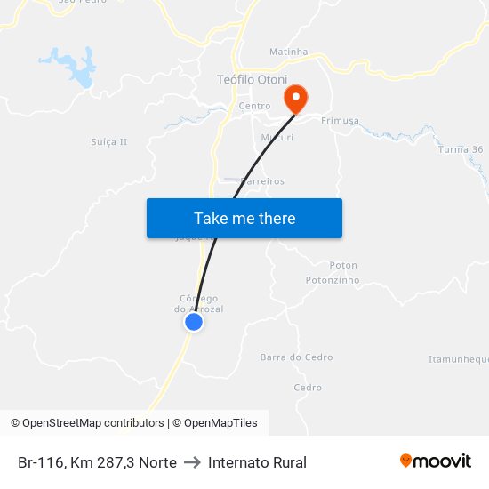 Br-116, Km 287,3 Norte to Internato Rural map