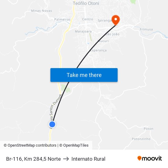 Br-116, Km 284,5 Norte to Internato Rural map