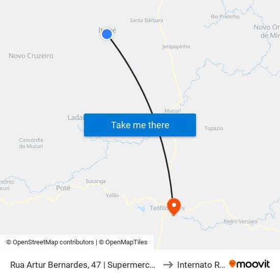 Rua Artur Bernardes, 47 | Supermercado Kaká to Internato Rural map