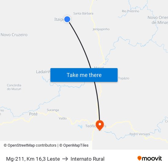 Mg-211, Km 16,3 Leste to Internato Rural map