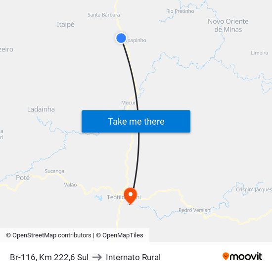 Br-116, Km 222,6 Sul to Internato Rural map