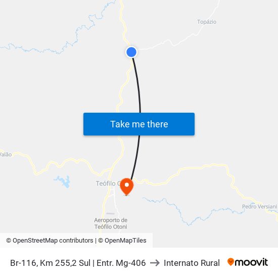 Br-116, Km 255,2 Sul | Entr. Mg-406 to Internato Rural map