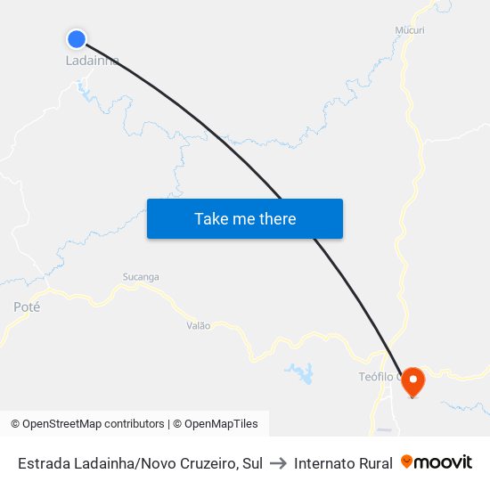 Estrada Ladainha/Novo Cruzeiro, Sul to Internato Rural map