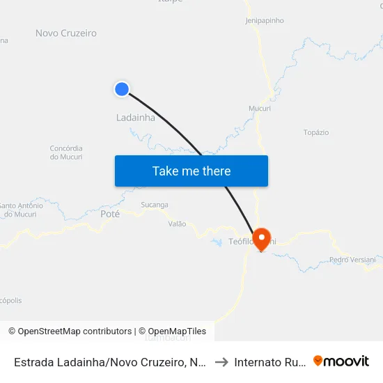 Estrada Ladainha/Novo Cruzeiro, Norte to Internato Rural map