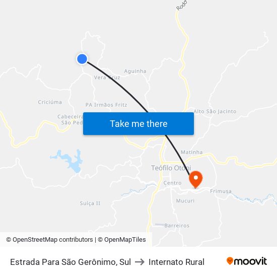 Estrada Para São Gerônimo, Sul to Internato Rural map