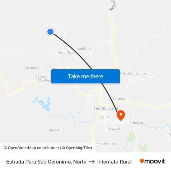 Estrada Para São Gerônimo, Norte to Internato Rural map