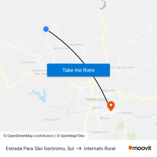 Estrada Para São Gerônimo, Sul to Internato Rural map