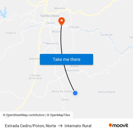 Estrada Cedro/Poton, Norte to Internato Rural map