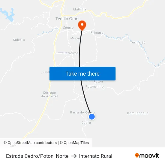 Estrada Cedro/Poton, Norte to Internato Rural map