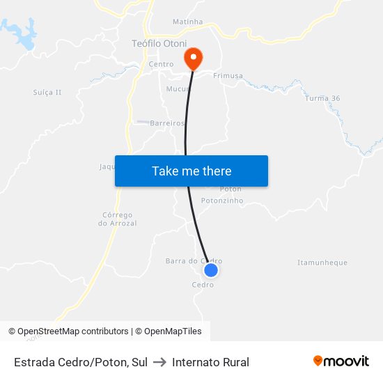 Estrada Cedro/Poton, Sul to Internato Rural map