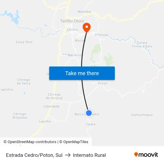 Estrada Cedro/Poton, Sul to Internato Rural map