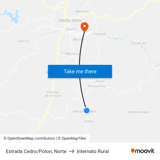 Estrada Cedro/Poton, Norte to Internato Rural map